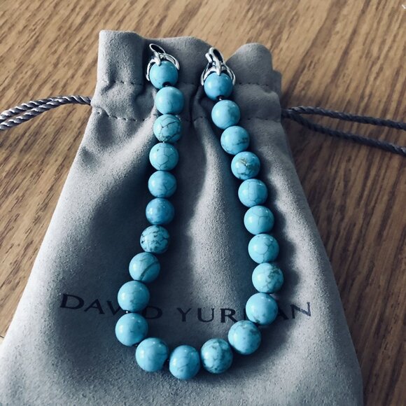 David Yurman 8mm Spiritual Beads Bracelet SS w/Turquoise 8.25” MSRP $1,250 “Mint - Picture 3 of 9